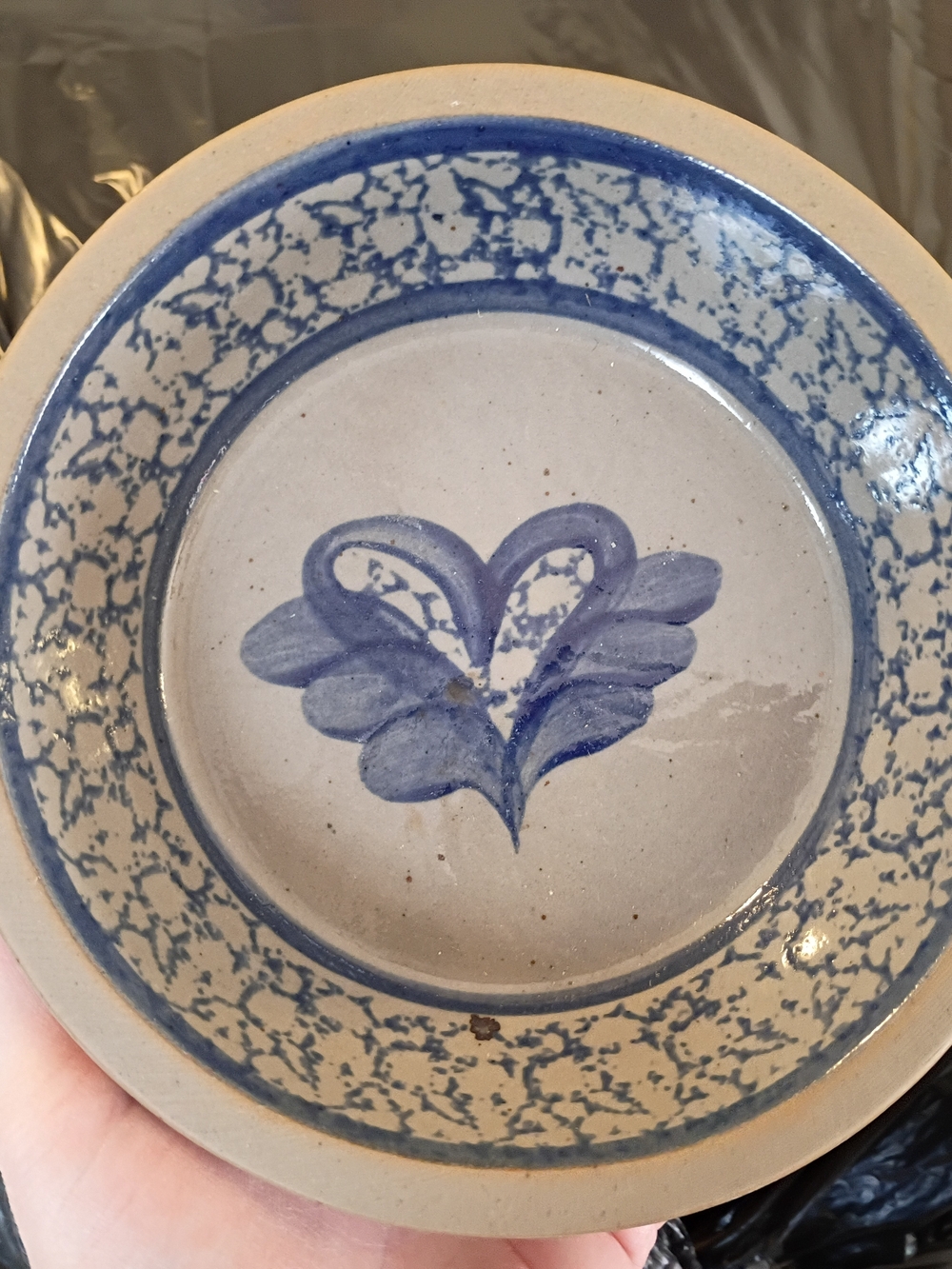 Beaumont Brothers Pottery 6" Salt Glazed Pie Plate Flying Heart Pattern